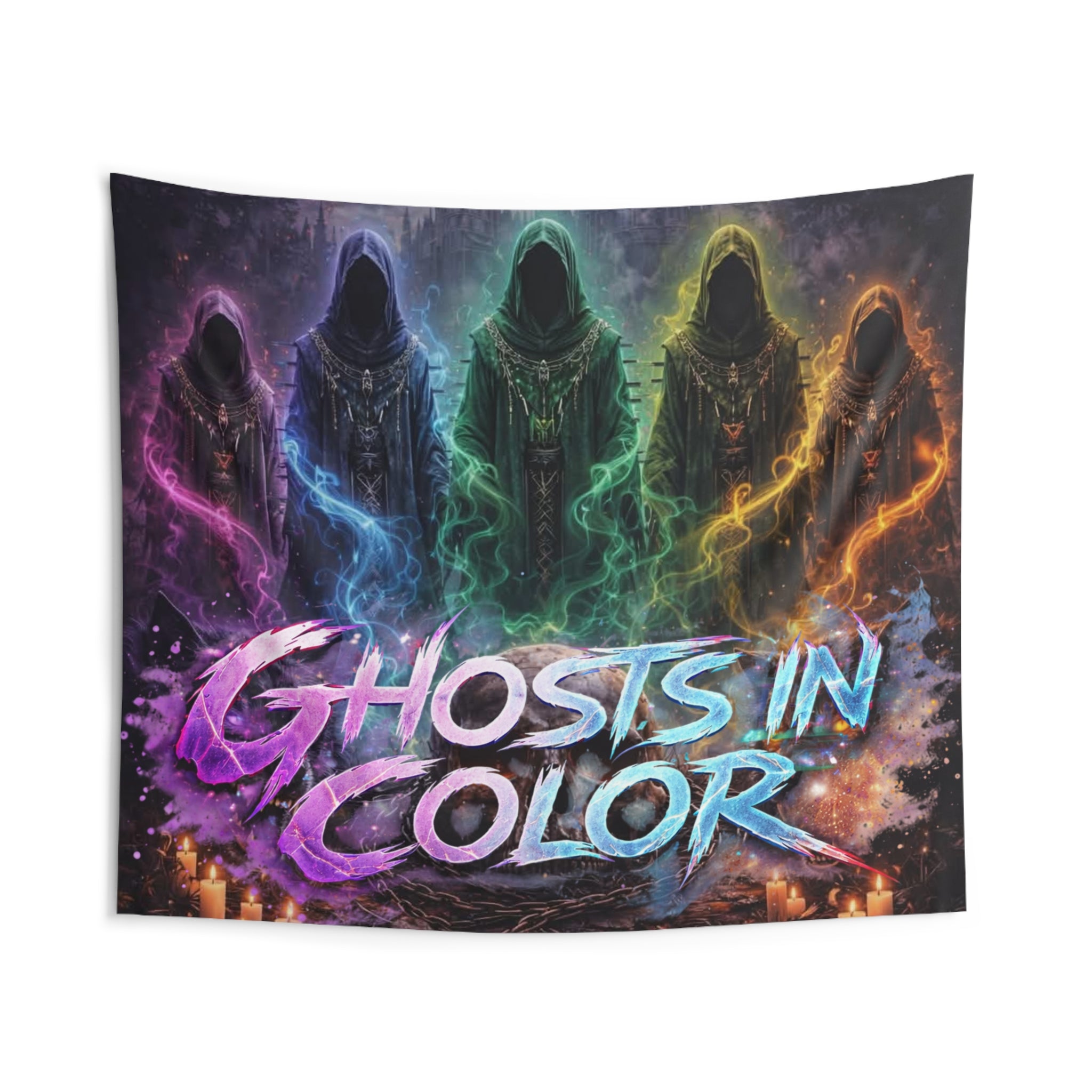 Ghosts in Color Wall Tapestry — Vibrant Hooded Spirits Home Decor